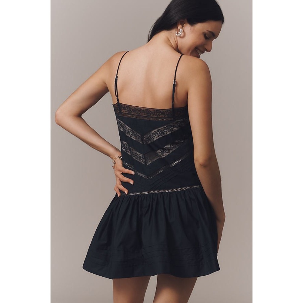 Anthropologie Maeve Sleeveless Square Neck Lace Mix Mini Dress Black XL NWT